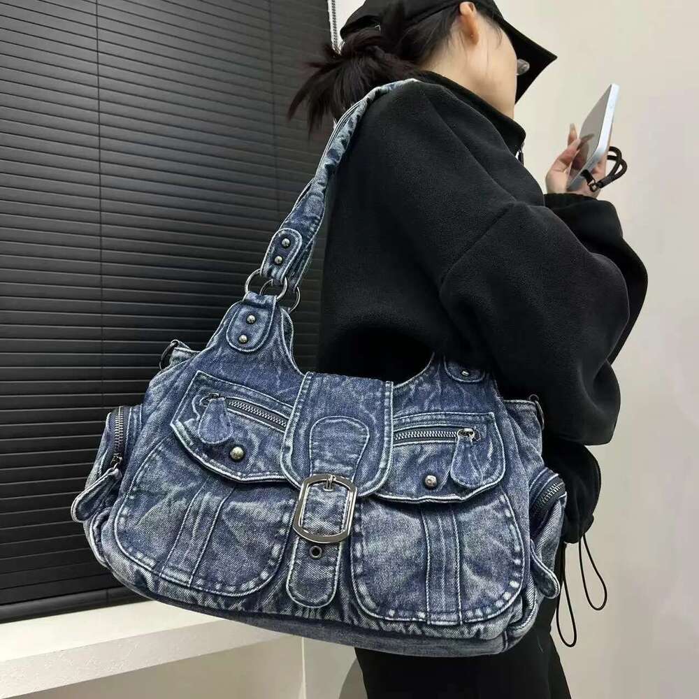 Ladies' Fashion Y2k Hot Girl Washed Tote Bag Large Capacity Maillard Street Single Shoulder Handbag