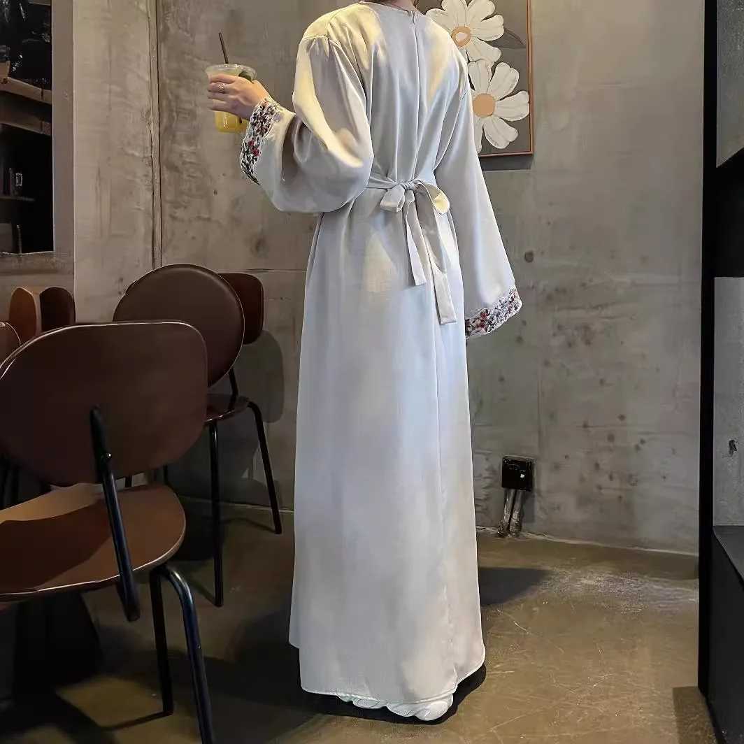 Linen Embroidery Muslim Dress Women Print Abayas for Women Long Slve with Inner Cloth Temperament Robe Arab Turkey Dubai Abaya X250514