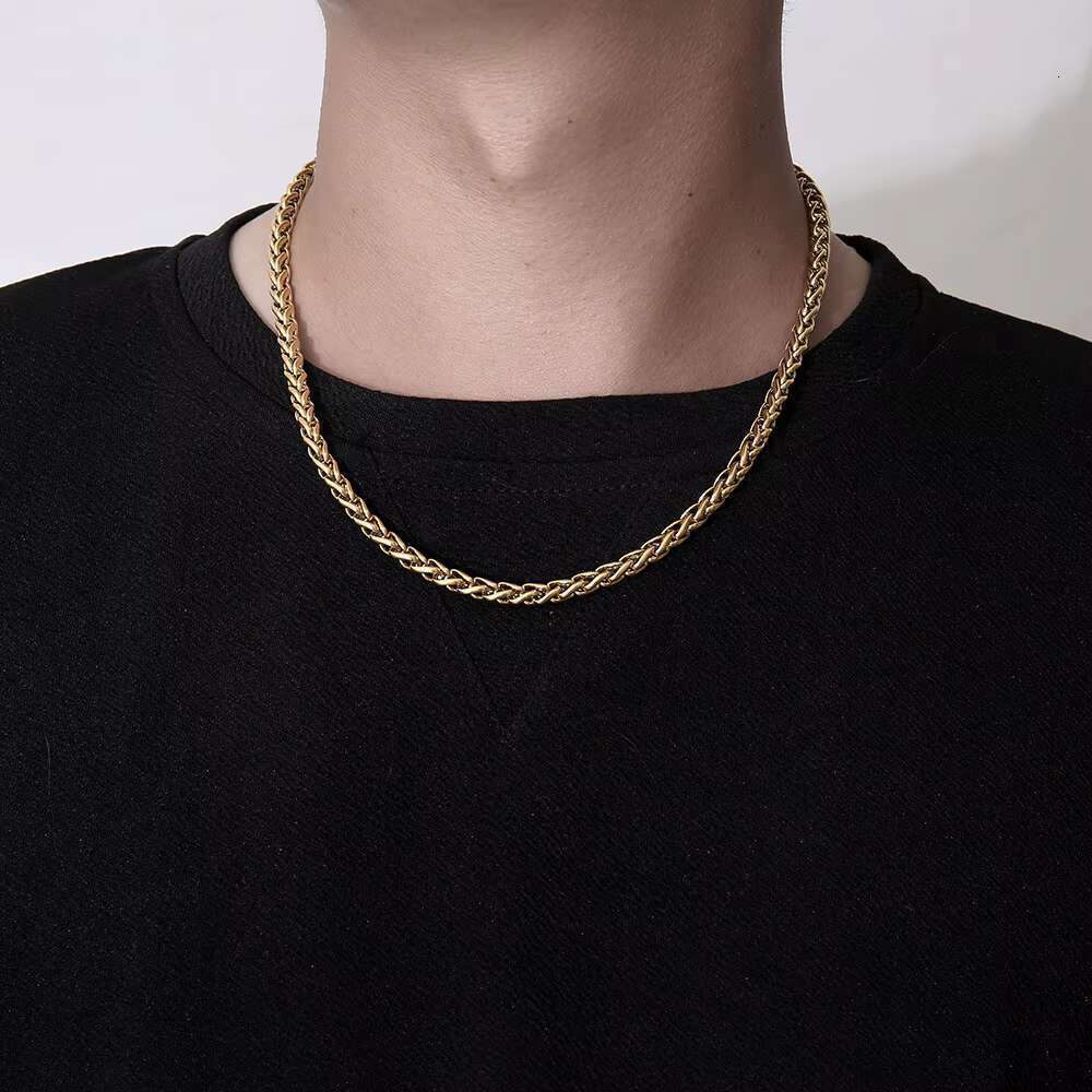 6mm hip-hop necklace with gold-plated stainless steel chain, rose gold and sier dragon bone chain