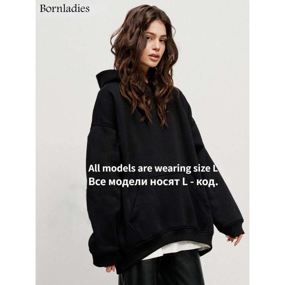 Bornladies Oversized Hoodies & For Women Autumn Winter Thick Warm Fleece Sweatshirts Girls Streetwear Loose Pullover Designer