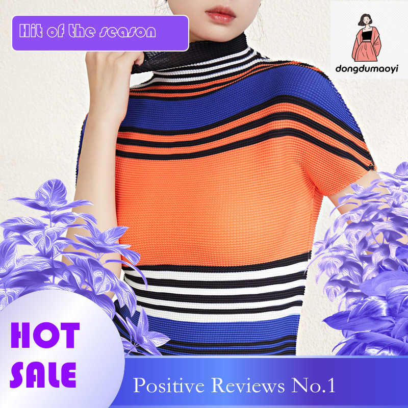 dongdumaoyi Folding niche suit for women's Miyake spring and summer new style French design short sleeved T-shirt with pleated half body long ski