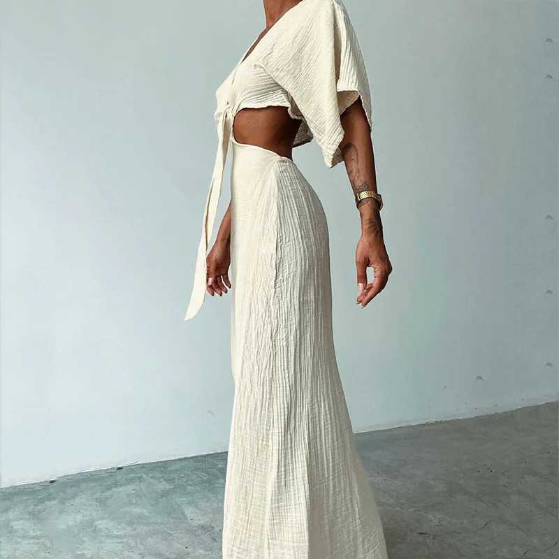 Sexy Slim Open Waist V-neck Dress Summer New Cut-out Open Back Long Dresses for WomenXJ250514