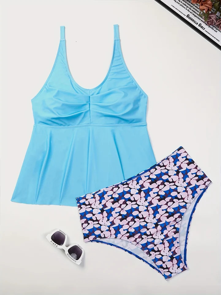 Plus Size Vacation Bikini Sexy Niche Split Swimsuit Print Stitching 2025 Beach Ladies 250509