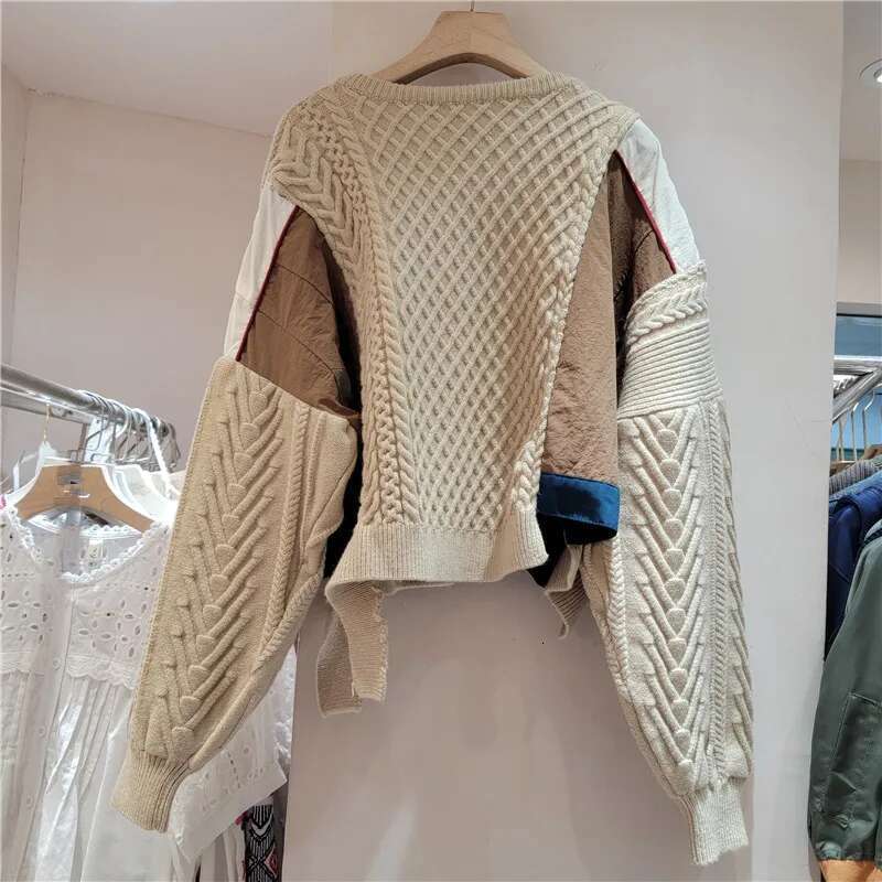 Getspring Women Sweater Irregular Color Matching Single Breasted Cardigans Fashion Loose All Match Short Knitted Tops