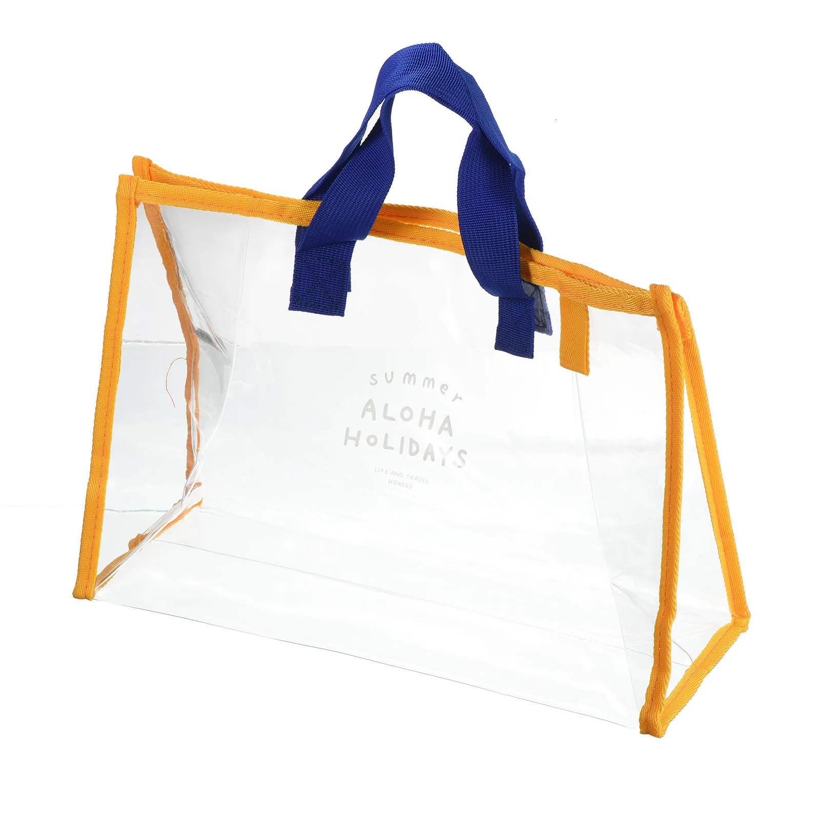 Clear Tote Bag PVC Beach Toiletry Pouch Makeup Cosmetic Organizer for Travel Swimming Blue OrangeRed Grey 250514
