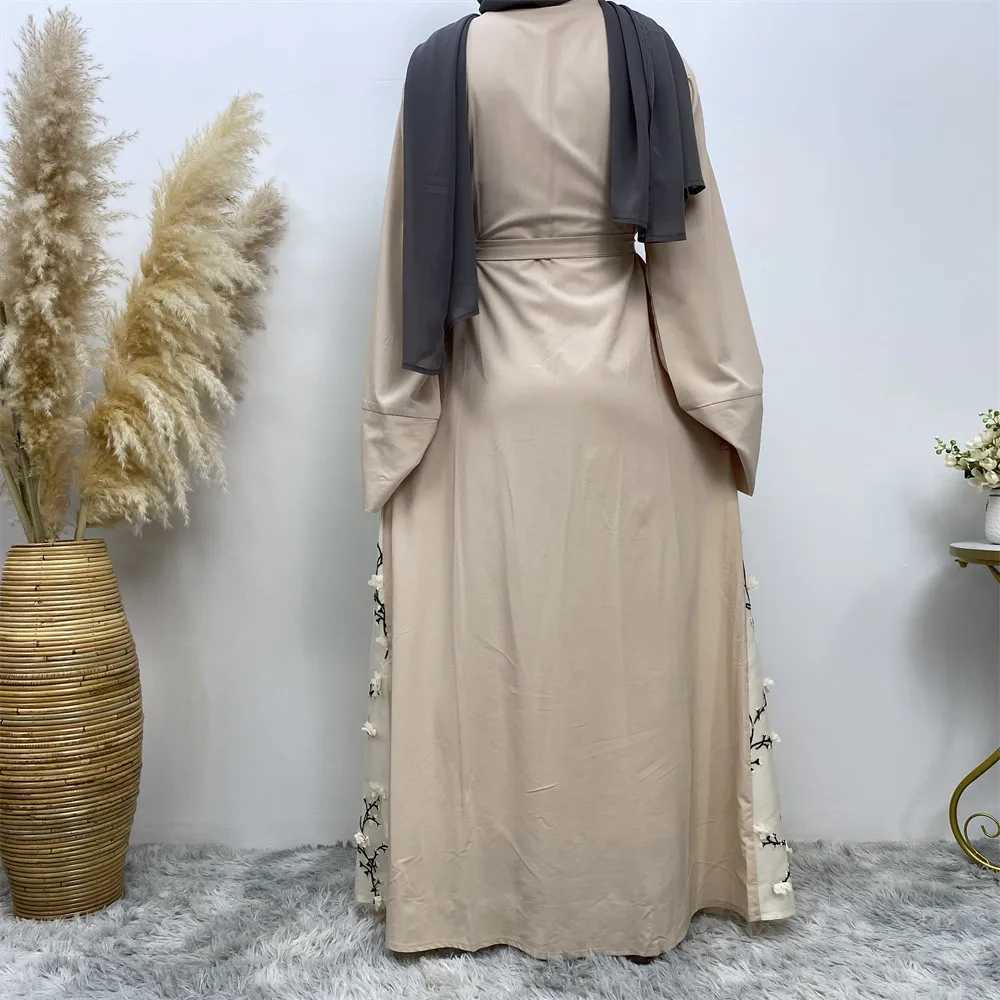 Flower Open Abaya Dubai Turkey Kaftan Women Muslim Embroidery Maxi Dress Eid Fashion Jalabiya Islamic Robe Ramadan Caftan Kimono X250514