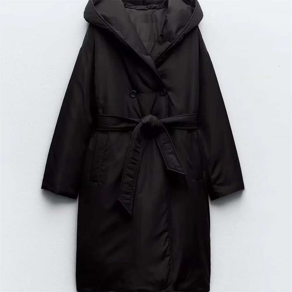 UNIZERA Autumn/Winter Product Women's New Fashion Casual Windbreaker Style with Belt Hooded Cotton Coat