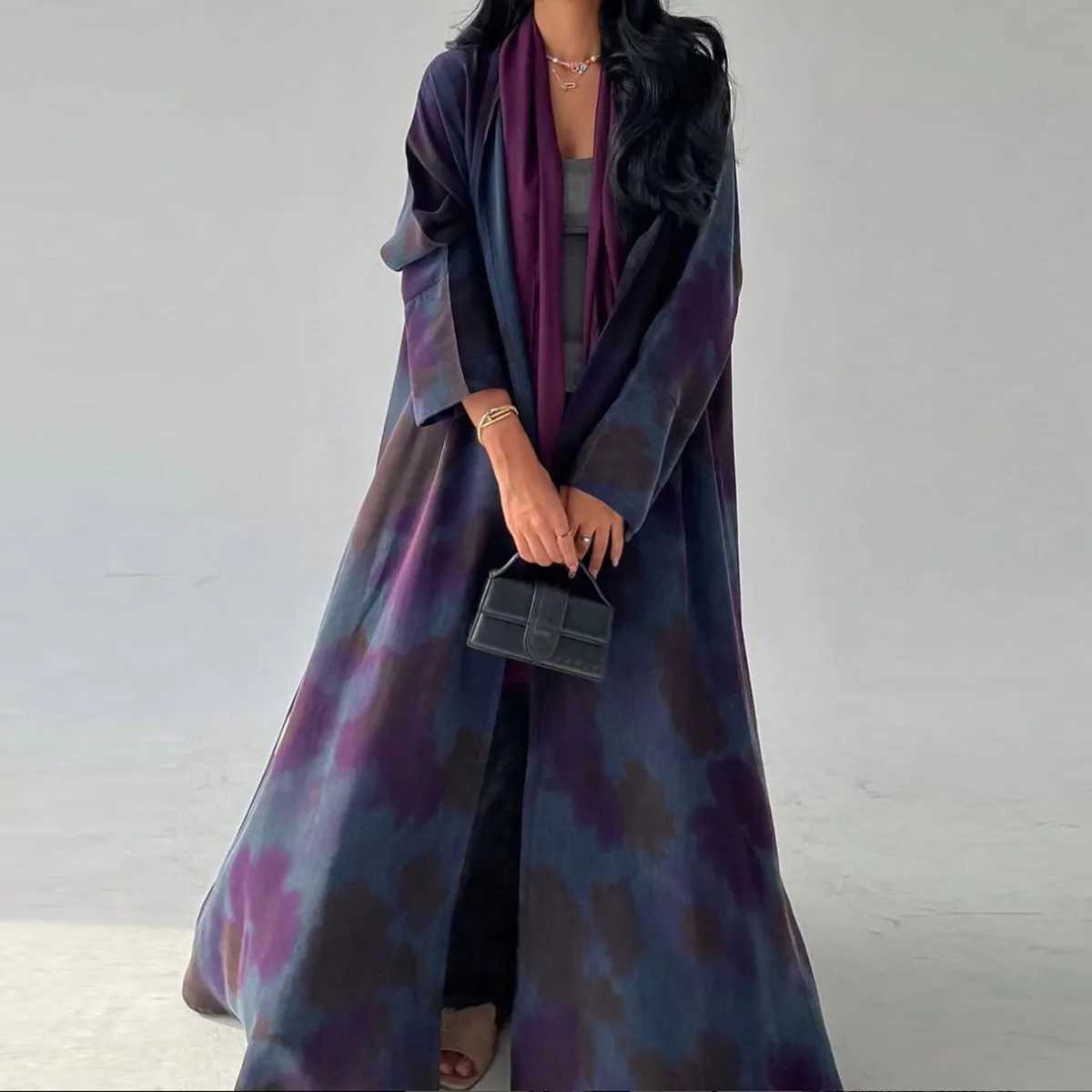 Middle Eastern Loose Abaya Muslim Full Slve Printed Open Front Abayas Women Jilbabs Islamic Maxi Dresses Turkey Kaftans X250514