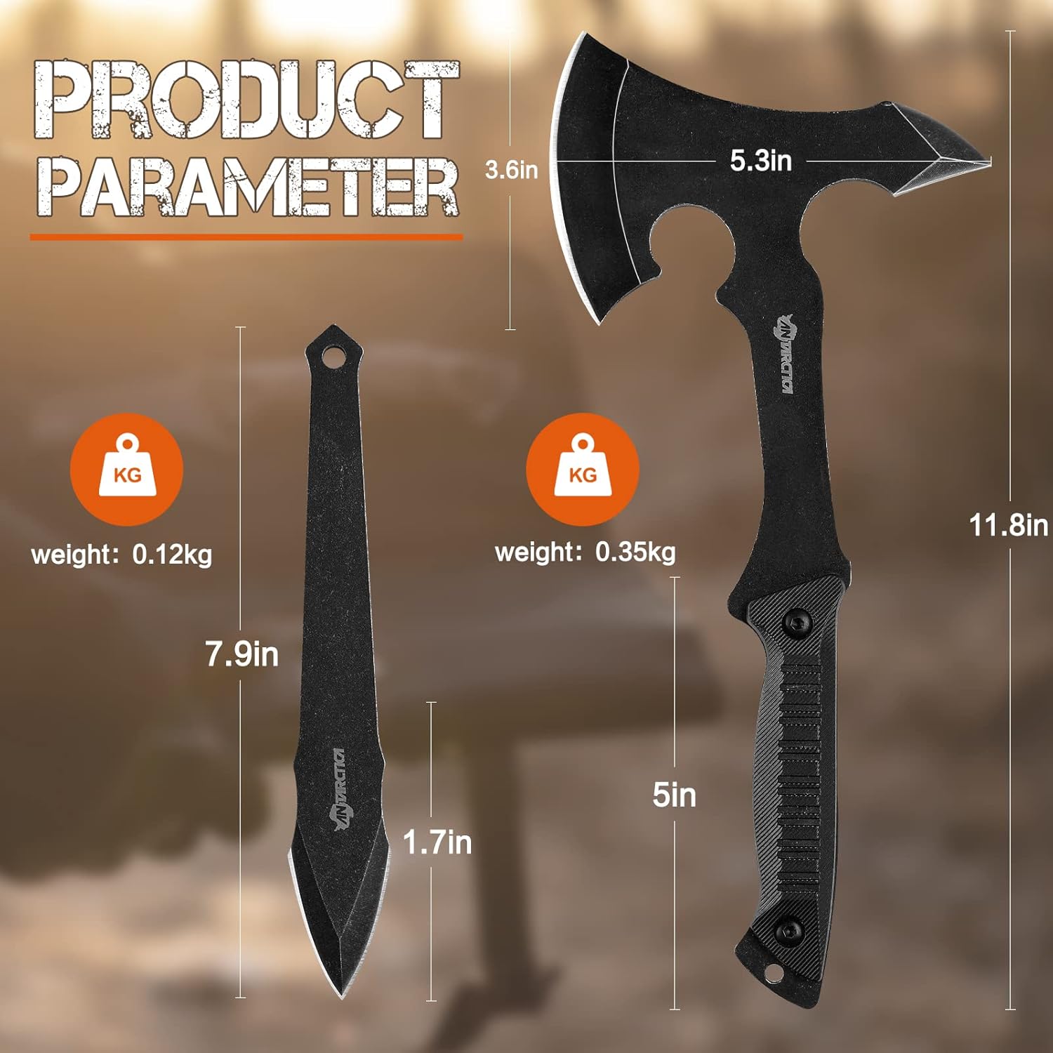 VOTAGOO Throwing Axes and Knives Set - 3 Pack, 11" Full Tang Stainless Steel Tomahawks and Throwing Knives, Whetstone Tool Sharpener, Well-Balanc