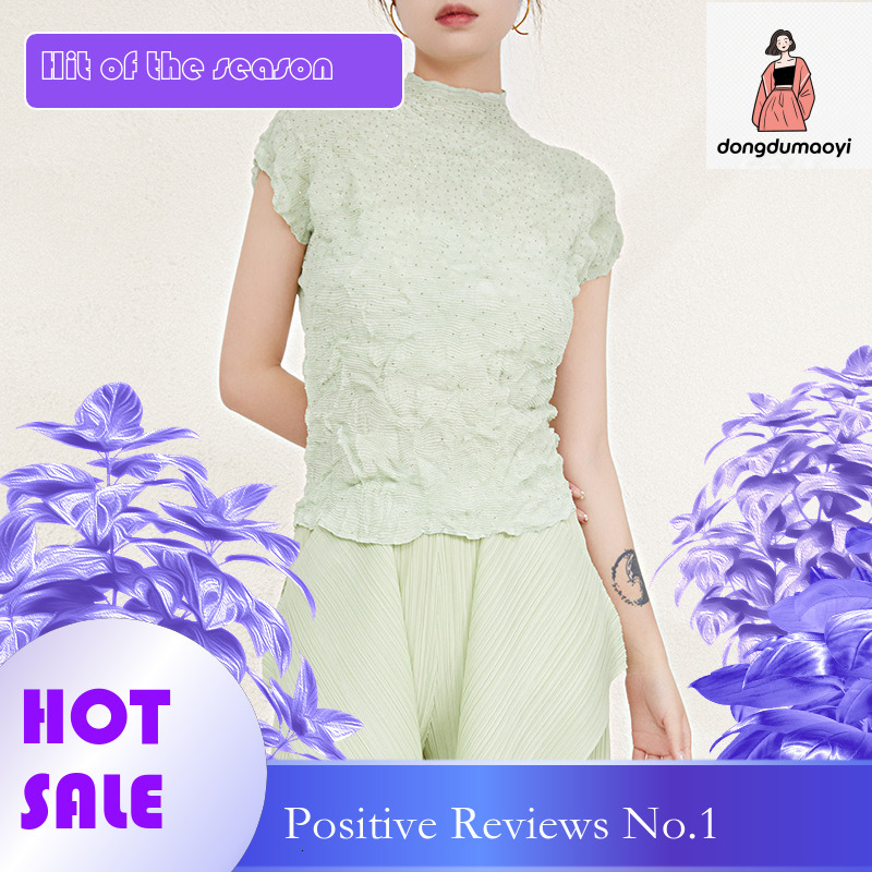 dongdumaoyi French handmade short sleeved T-shirt for summer 2025, new Miyake shirt, women's high-end pleated top, base shirt
