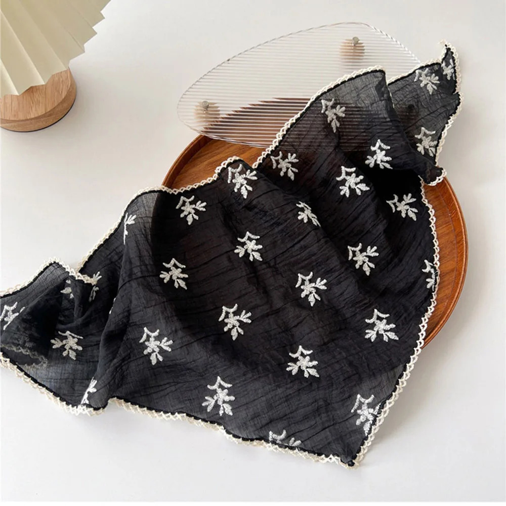 Linen Cotton Lace Triangle Scarf for women sun protection Headscarf Summer Anti-UV Headband Travel Po Flower Small Shawls 250514