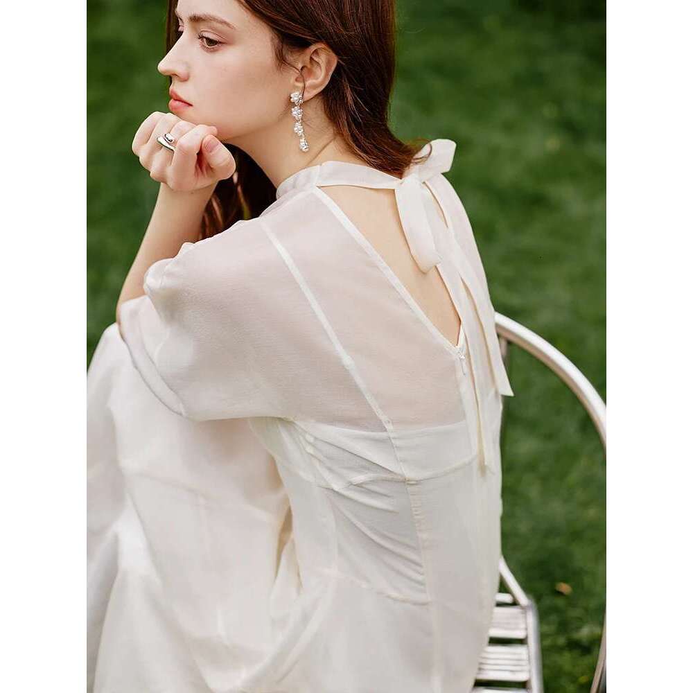 FSLE Women Long Summer Temperament Two Piece Beige Lyocell Short Sleeve Dress+Sleeveless Vest Dress Suit 24Fs12929
