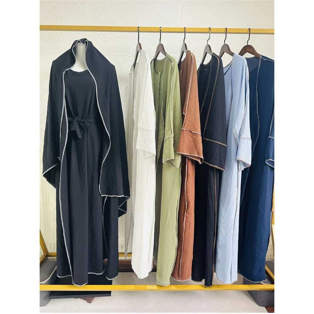 3 Piece Abayas Matching Muslim Sets Hijab Dress Crepe Open Kimono for Women Dubai Turkey Inner Dresses Islamic Clothing Ramadan X250514