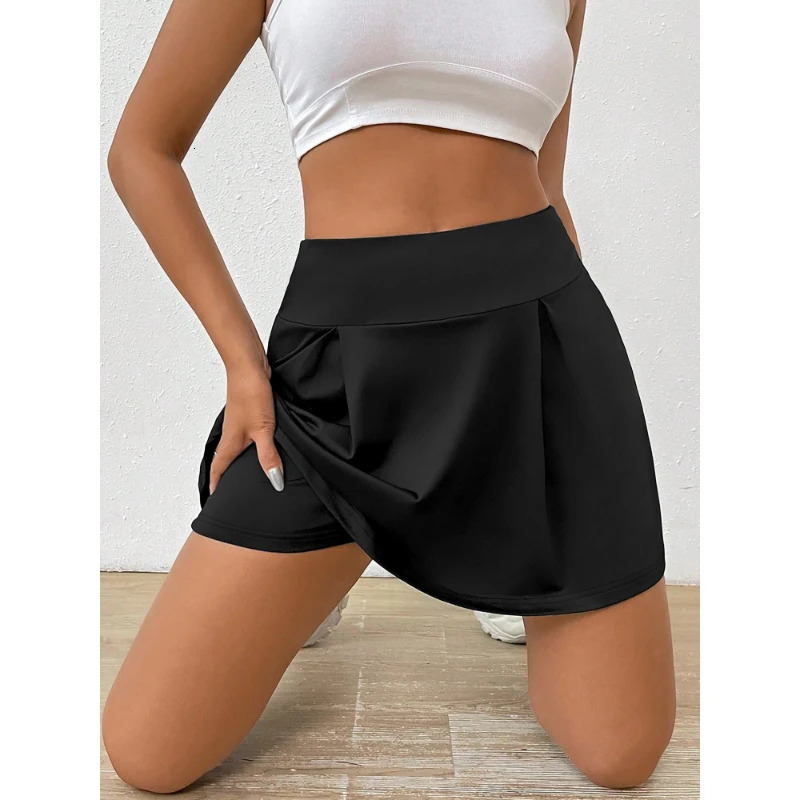 Summer Womens Dresses Casual Holiday Style High Waist Pleated Skirt Builtin Safety Shorts Sports Minimalist Solid Colour 250514