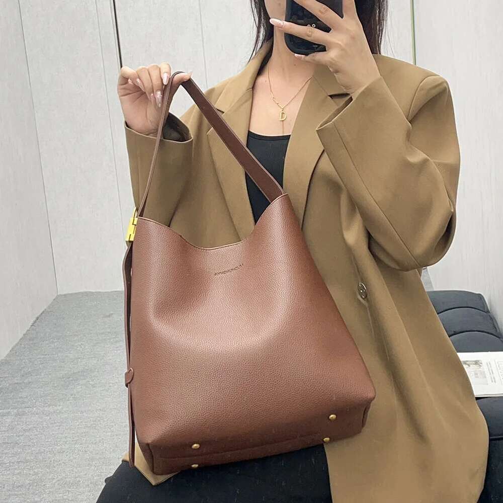 Shoulder For Women's PU Leather Bucket Solid Versatile Tote Bag Adjustable Strap Handbag Large Capacity Crossbody Bags