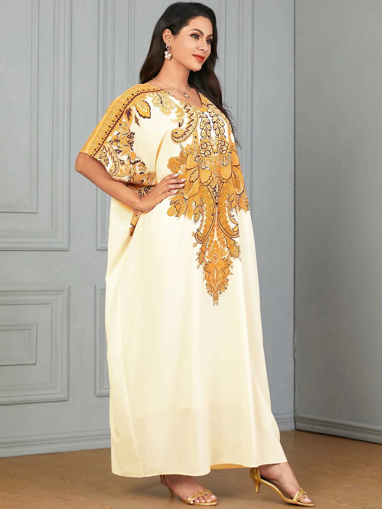 Morocco Summer Loose Kaftan Women Muslim Print Short Slve Maxi Dress Dubai Abaya Turkey Caftan Marocain Femme Robe Vestidos X250514