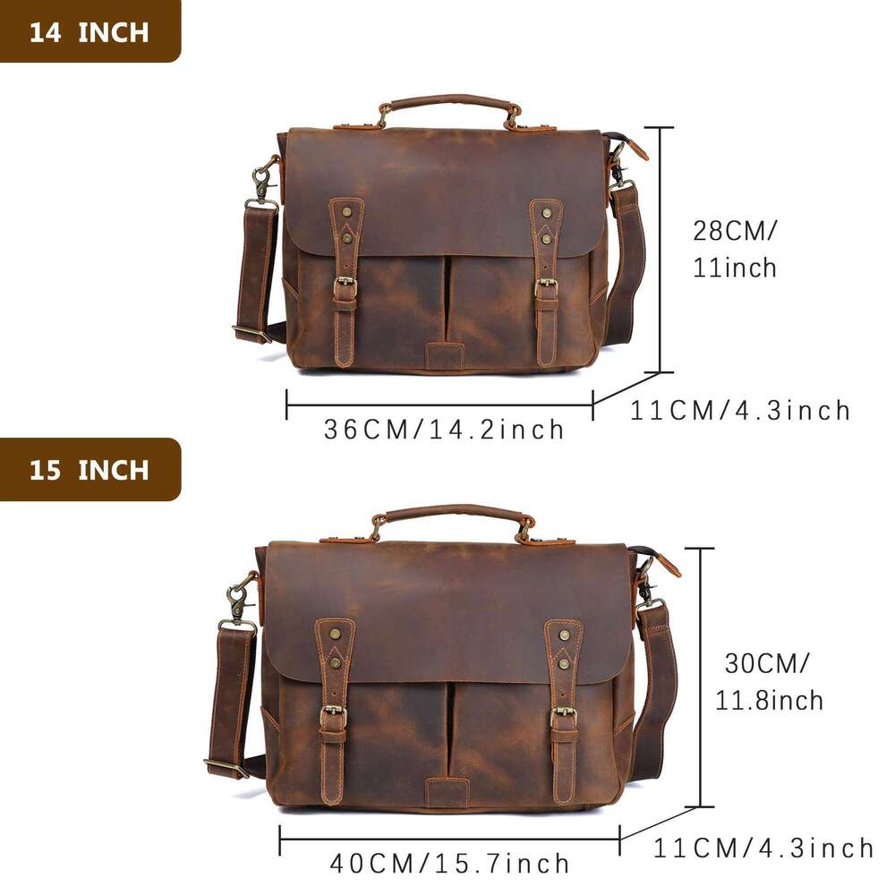 S.WORKER Vintage Genuine Men's Briefcase Laptop Messenger Bag Crazy Horse Leather Handbag Cowhide Retro Casual Style