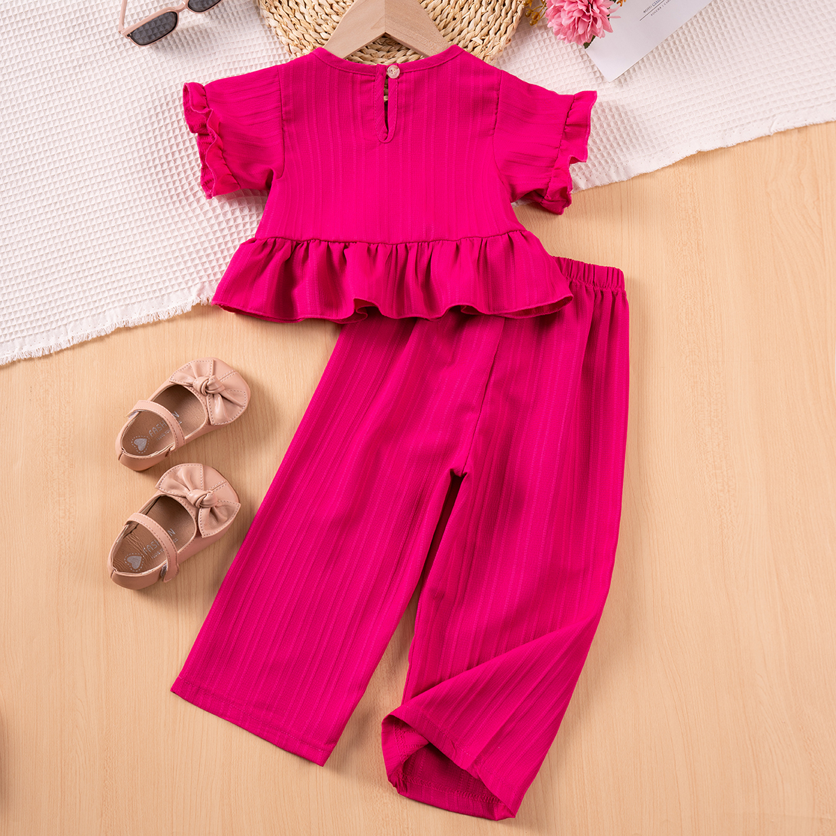 Summer New Baby Girls Clothing Solid Color Set Short Sleeve Top + Pants Two Piece, Baby Clothing, Daily Wear and Party Wear SS029