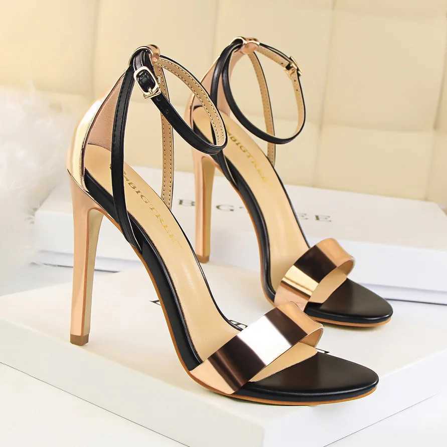 Summer Women 11cm High Heels Sandals Women Open Toe Fetish Heels Lady Wedding Bridal Gladiator Nightclub Champagne Gold Shoes W250514