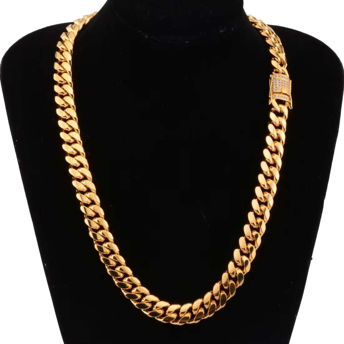 18K Gold Plated 16mm 18mm Mens Stainless Steel Cuban Link Chain Necklace Diamond Clasp Heavy Miami Cuban Chain Necklace