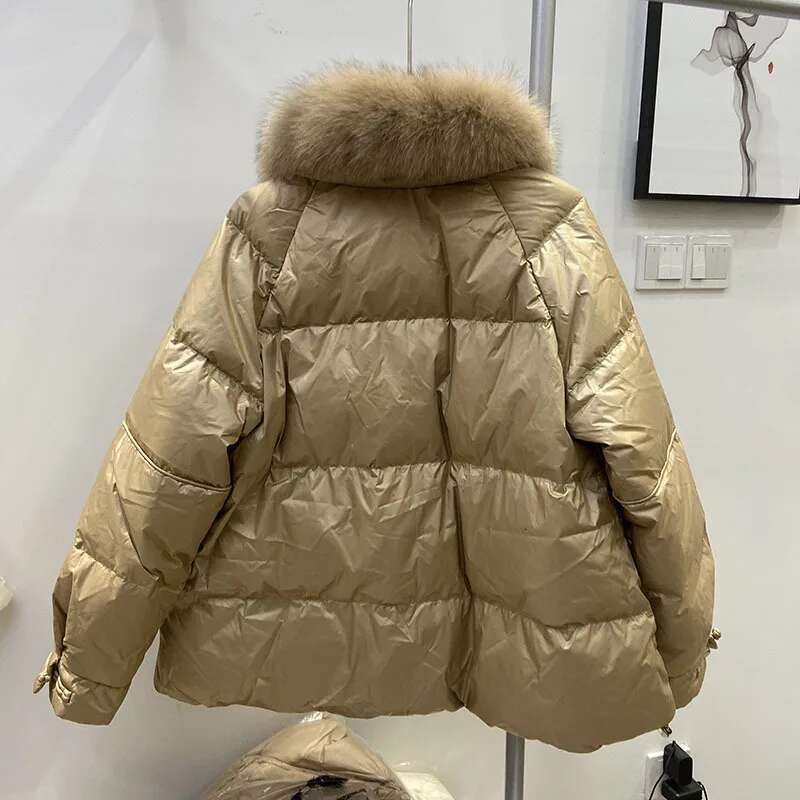 2023 Fashion Autumn Winter Real Mink Fur Coat Women Natural White Duck Feather Down Jacket Outerwear Loose Streetwear