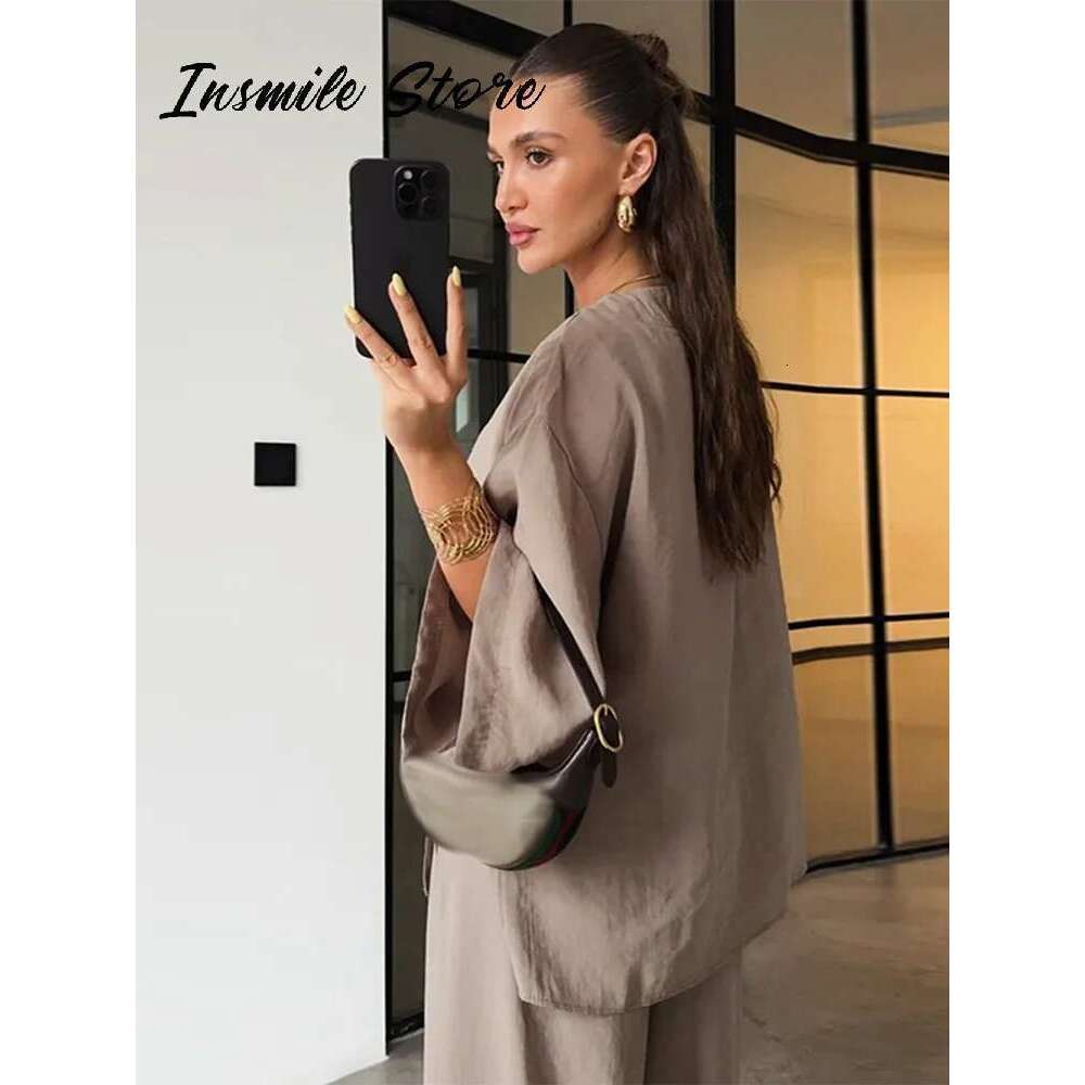 Casual Solid Women Pants Suits V-neck Single Buttons Loose Top Wide Leg Trousers 2025 Spring Summer New Fashion Female Sets
