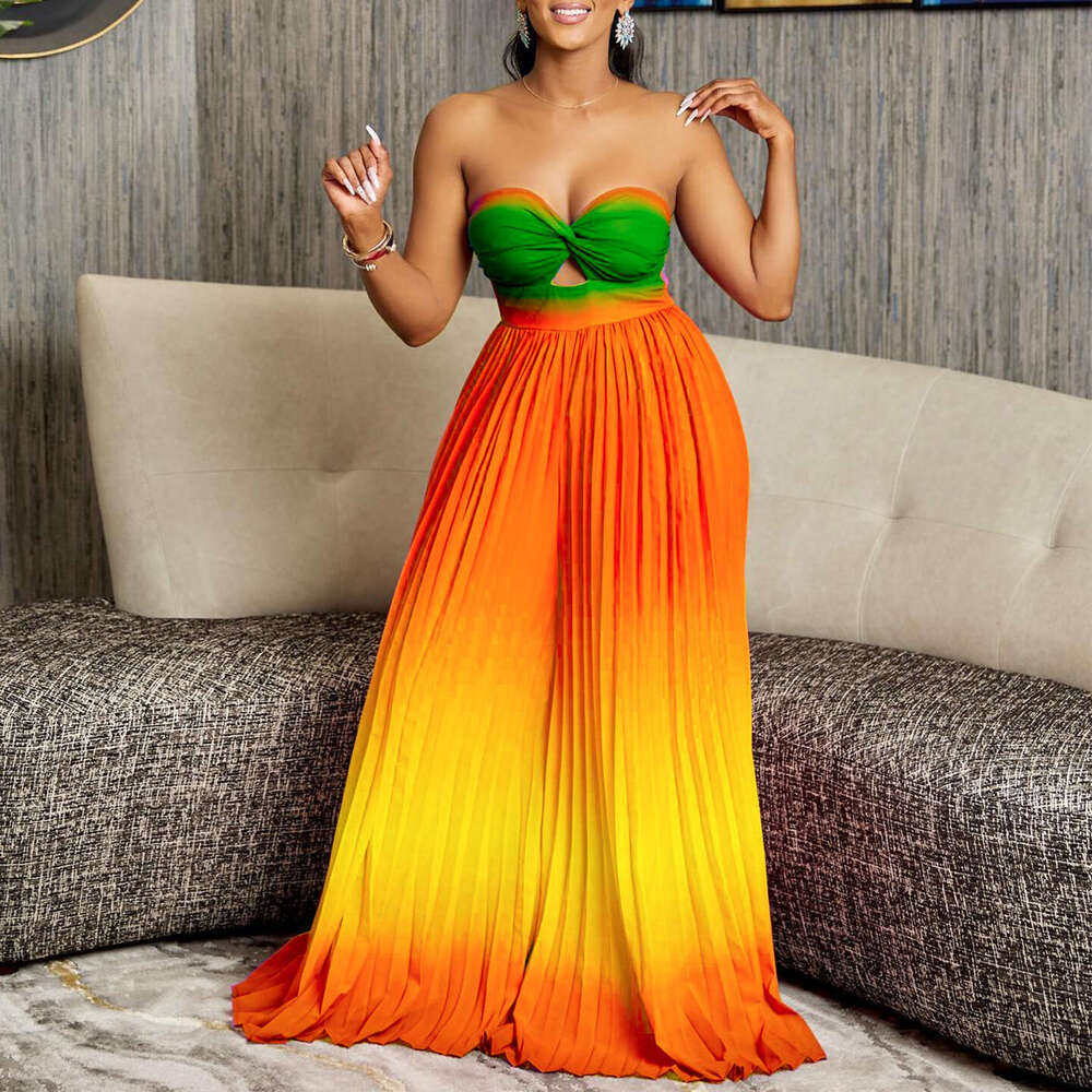 Women's Wear Women's Wear Women's Summer Sexy Strapless Backless Fashion Gradient Wide Leg Jumpsuit
