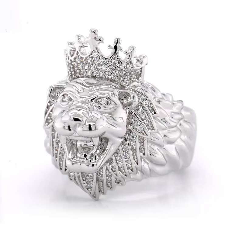 High quality hip-hop jewelry chilled crown lion silver ring