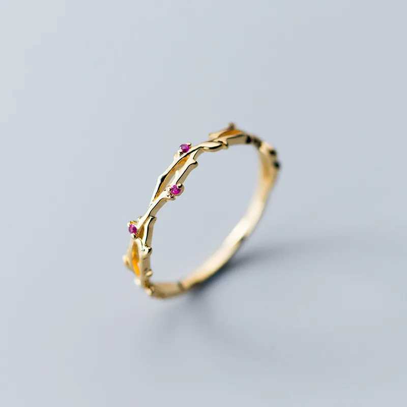WOOZU Minimalist Branch Red Zircon 925 Sterling Silver Adjustable Finger Rings For Women European Rock 18k Gold Plated JewelryXJ250514