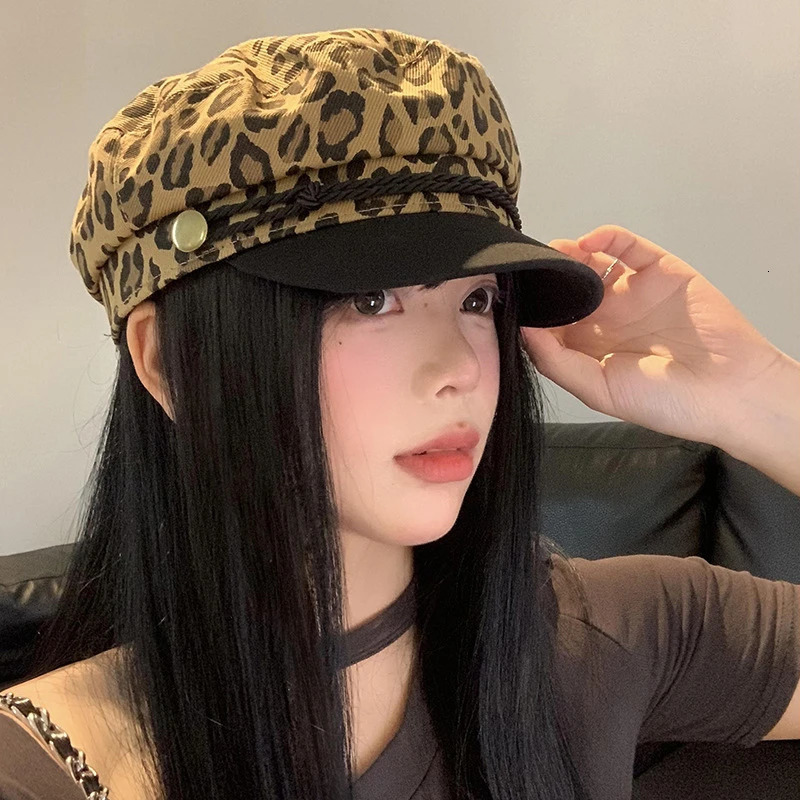 Women Leopard Berets Autumn Winter Vintage Octagonal Cap Retro Elegant Ladies Painter Hat Korean Girl Cloud Berets Duckbill Hats 250514
