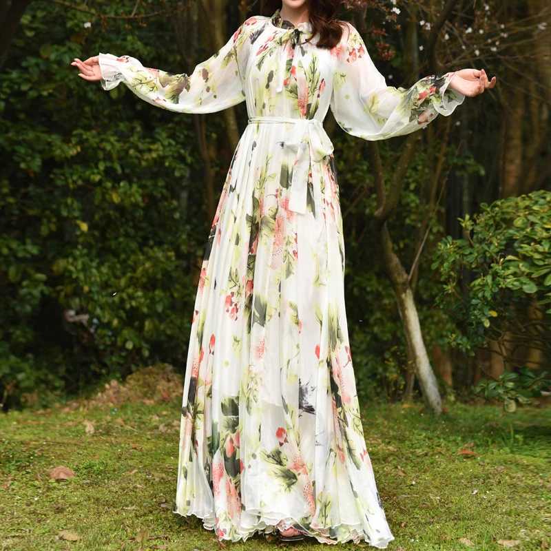 Floral Printed Maxi Dress Womens Sundress 2023 Abaya Dubai Hijab Chiffon Muslim Dresses New African Turkey Islam Kaftan Robe X250514