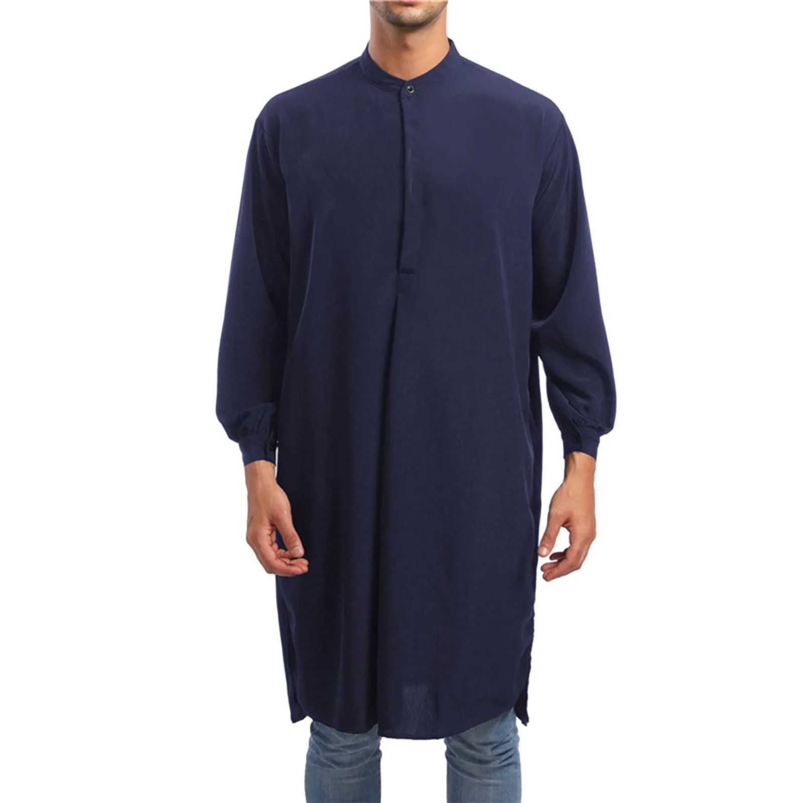MenS Polo Shirts Arabic Fashion Simple Long MenS Shirt Solid Muslim Robe Roupas Masculinas X250514