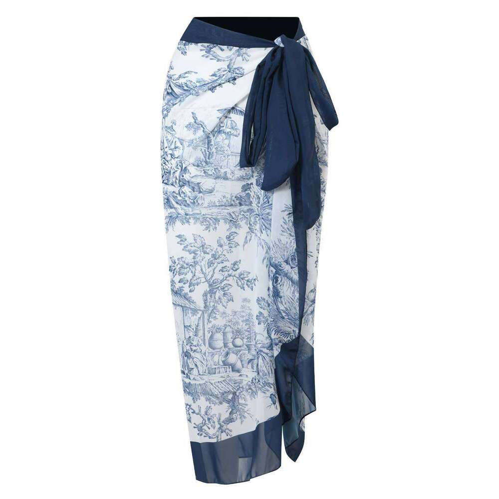 European American one-piece swimsuit for women, conservative slimming, retro printed with strip steel support, hard pack swimsuit, chiffon long skirt,