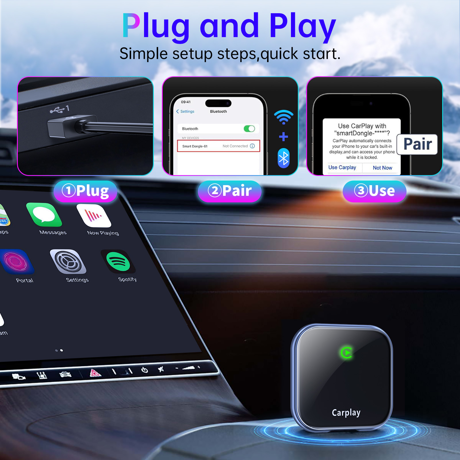 BY-963C Dual-Mode Wireless CarPlay/Android Auto Adapter 2-in-1 USB-A Dongle OEM Compatibility CE/FCC Certified - BY963C - Carplay adapter for car fact