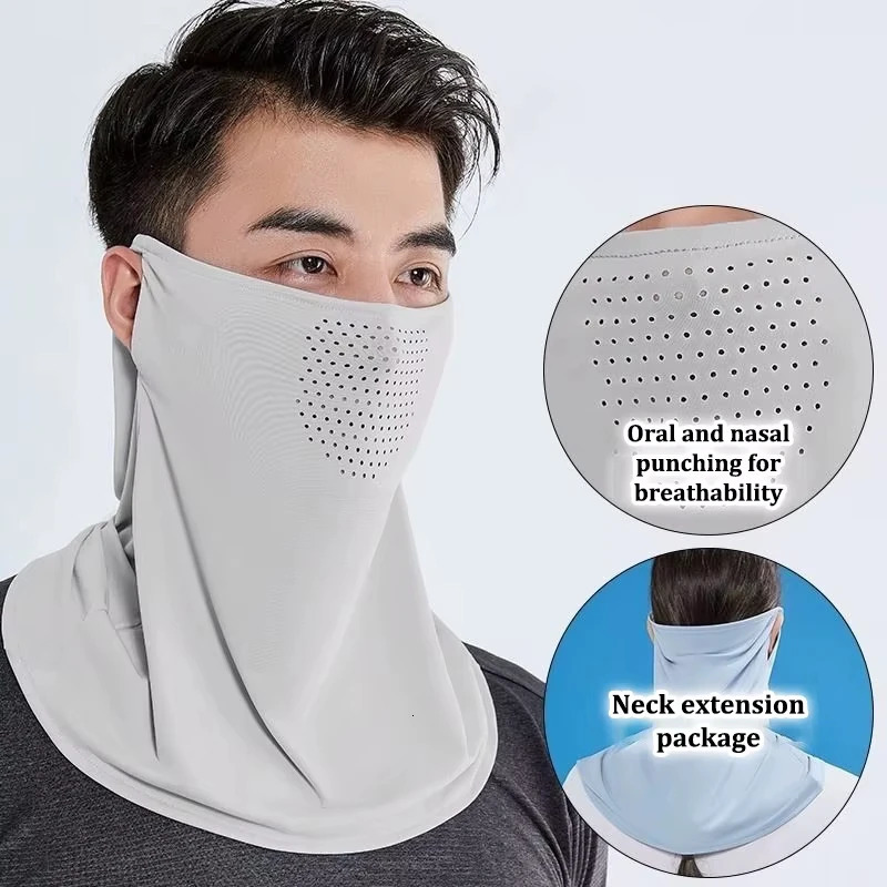 Unisex Summer Ice Silk Sunscreen Mask Outdoor Cycling Face Cover Solid Color Neck Wrap UV Protection Ear Bandana Scarf For Golf 250514