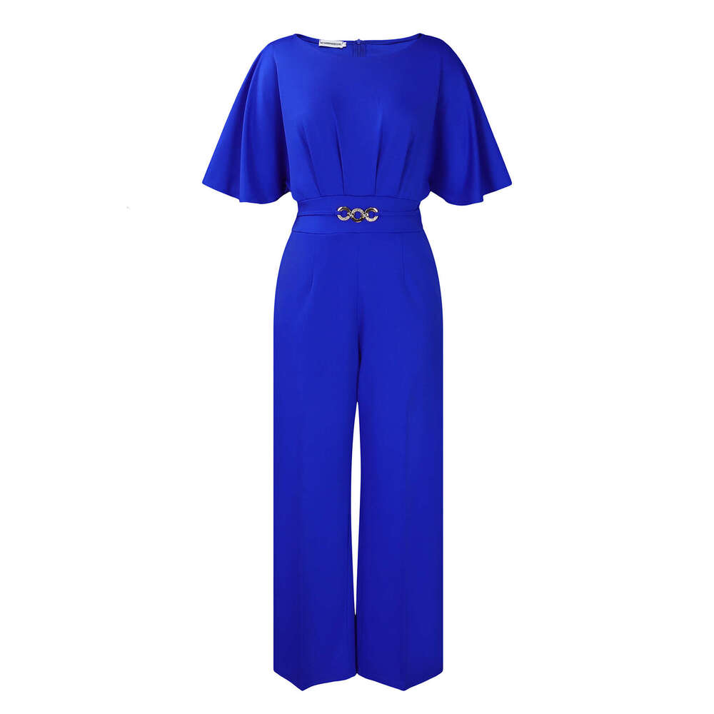 Women's Wear Women's Wear Women's Summer Fashion Round Neck Solid High Waist Large Size Wide Leg Jumpsuit