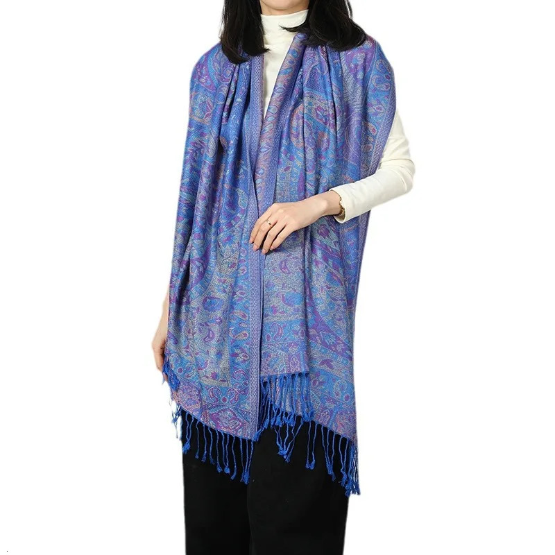 Paisley Pashmina Women Silky Jacquard Scarf Ethnic Style Fringed Scarves Soft Long Shawls and Wraps for Lady Bufandas 250514