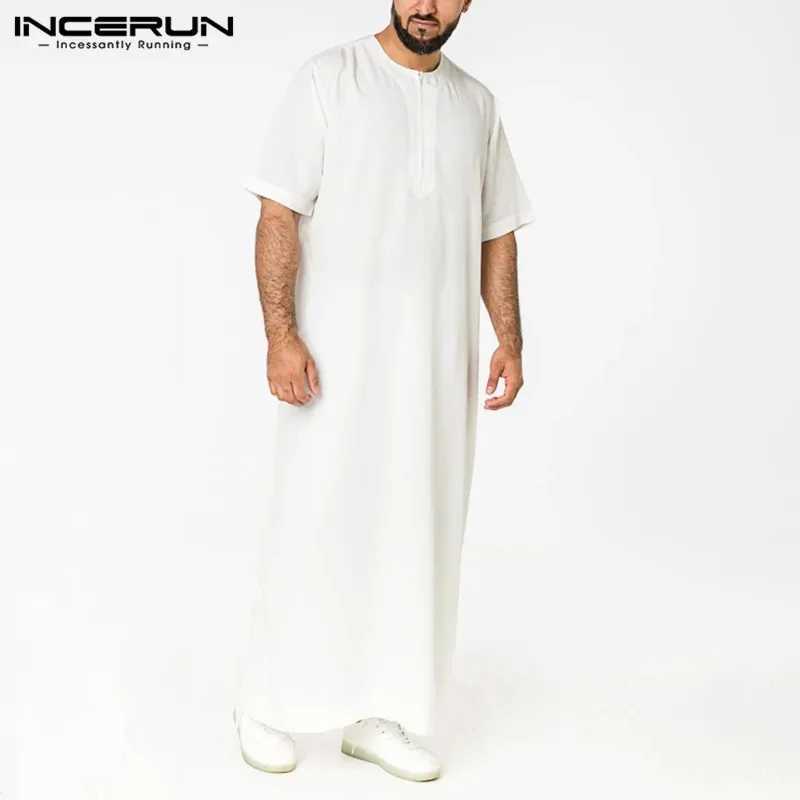 Men Muslim Kaftan Short Sleeve Solid O Neck Jubba Thobe Abaya Middle East Dubai SAudi Arabia Islamic Mens Robes S-5XL X250514