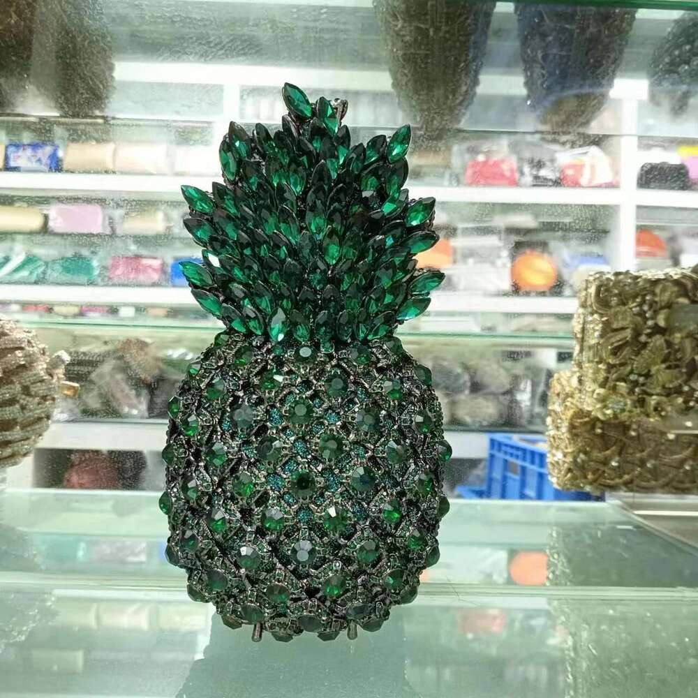 Unique Pineapple Fruits Women Rhinestones Designer Handbags Crystal Party Prom Clutches Fashion Metal Chain Bags