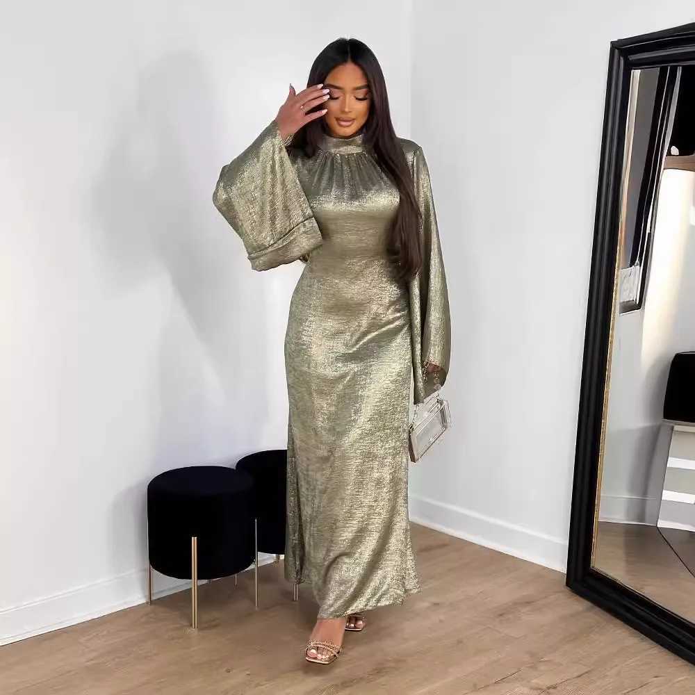 2024 New Elegant Fashion Dress EID Modest Muslim Dress Long Slve Shiny Polyester Islamic Clothing Dubai Abaya Dress Party Robe X250514