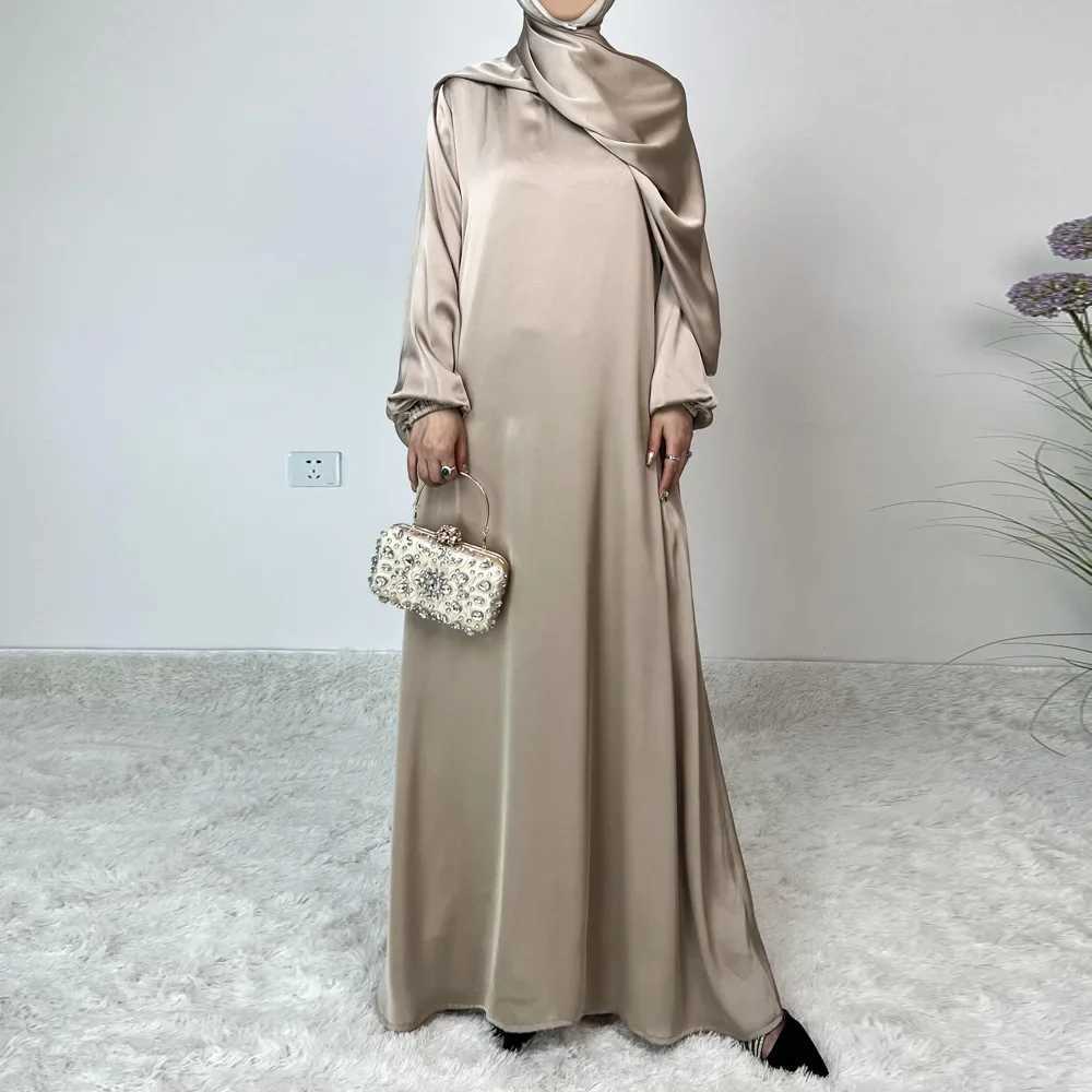 Elegant Shiny Satin Abaya Modest for Women Muslim Eid Dress Ramadan Kaftan Arabic Long Robe Dubai Femme Islamic Jalabiya Vestido X250514