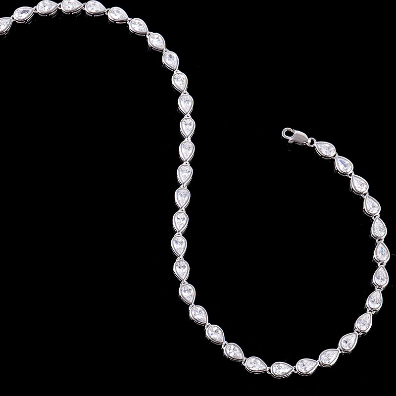 Custom Gra Jewelry 925 Sterling Silver Vvs Tennis Link Ice Out DEF VVS Pear Cut Moissanite Diamond Necklace Chain for Women Men