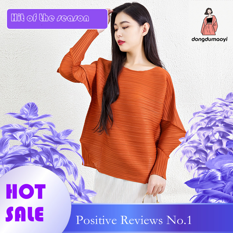 dongdumaoyi Miyake Design Irregular Top Women's Spring Autumn Style Simple and Loose Large Size Concealed Belly Reducing Wrinkle T-shirt