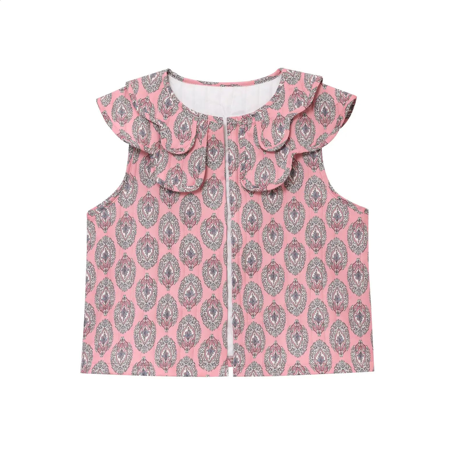 Zevity Women Vintage Sleeveless Totem Paisley Floral Print Quilted Vest Jacket Ladies Cardigan Waistcoat Chic Retro Tops CT9060 250506