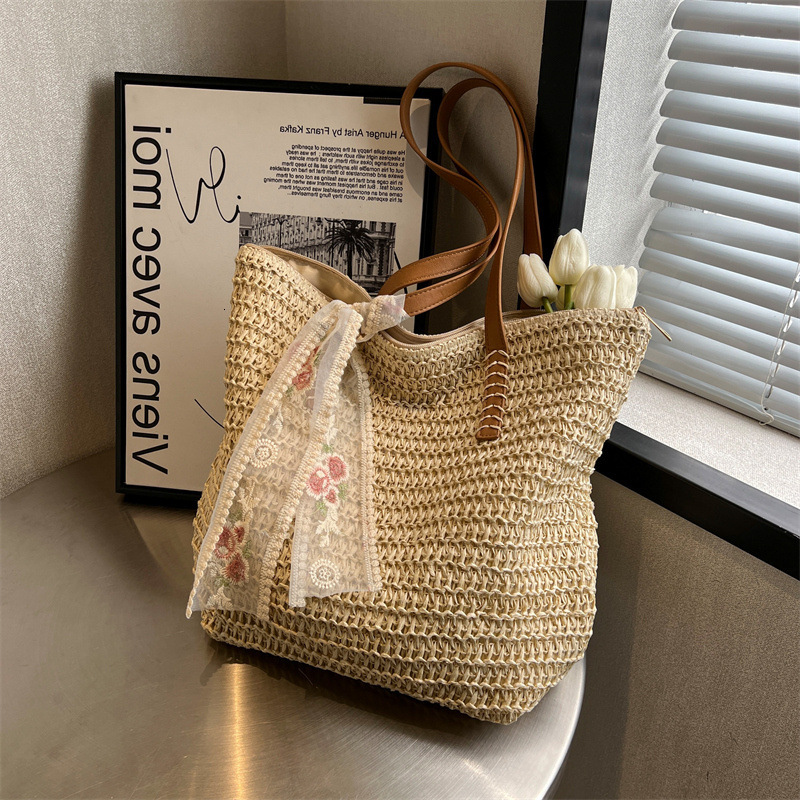 Top New Bag Summer Women's Multi functional Designer 2025 New Large Capacity Advanced Retro Versatile Single Shoulder Handbag Holiday Woven Beach