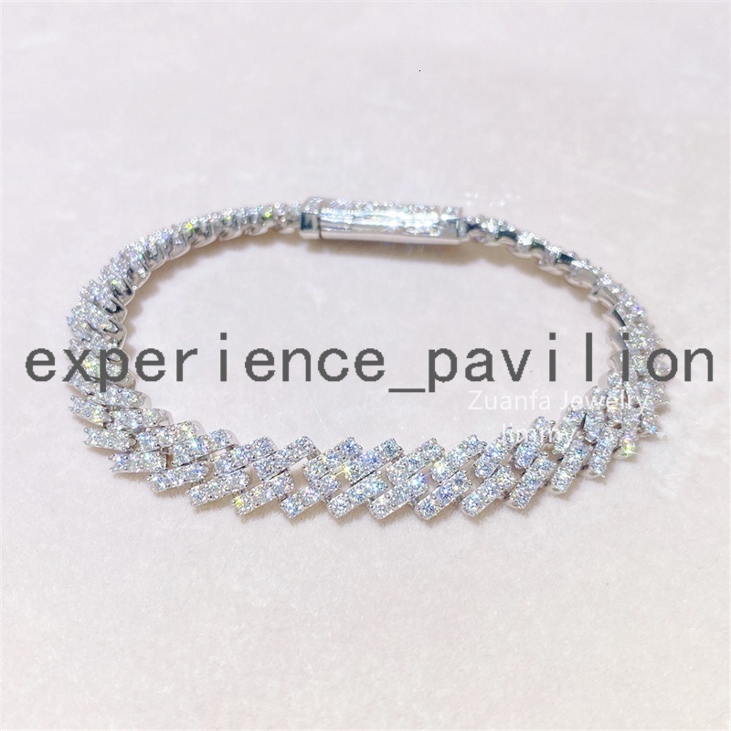 Buss Down Stylish 10mm Hiphop 925 Sterling Silver Hand Prong Setting Iced Out D Moissanite Diamond Cuban Link Chain Bracelet