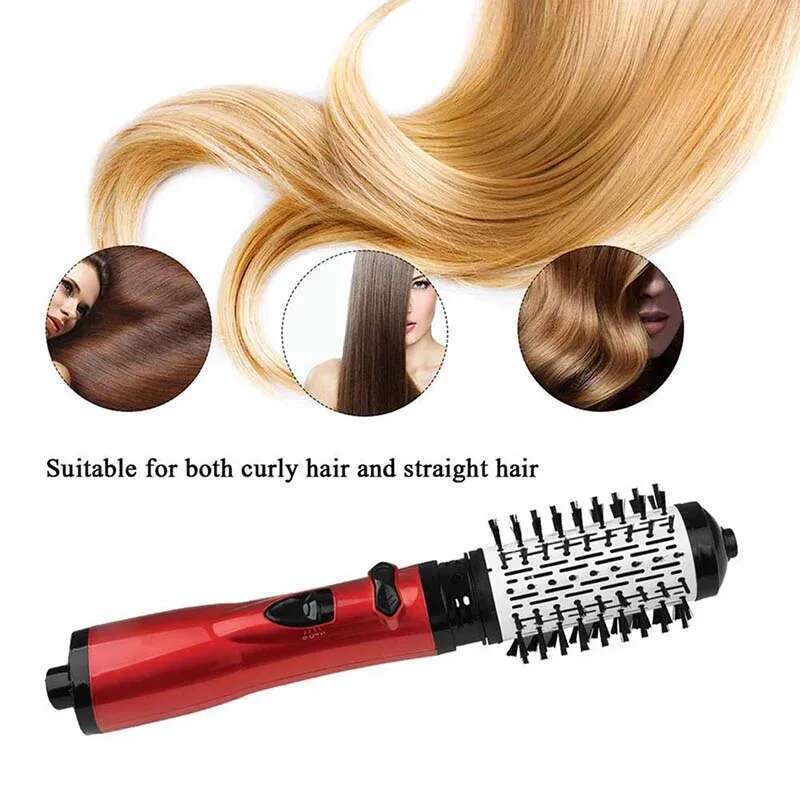 2 Replaceable Head 360 Rotating Airflow Hot Air Brush Straightener Curler Iron Volumizer Blowers Electric Hair Dryer Comb