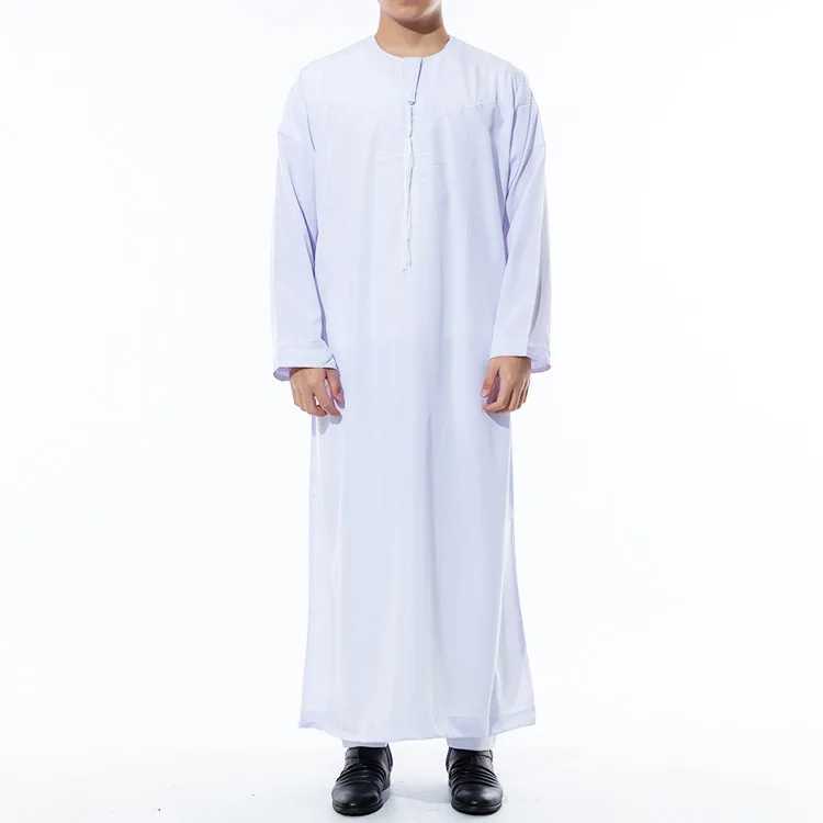 Muslim Fashion Men Jubba Thobe Long Sleeve White Color Round Neck Islamic Arabic Kaftan Men Abaya Islamic Clothing X250514