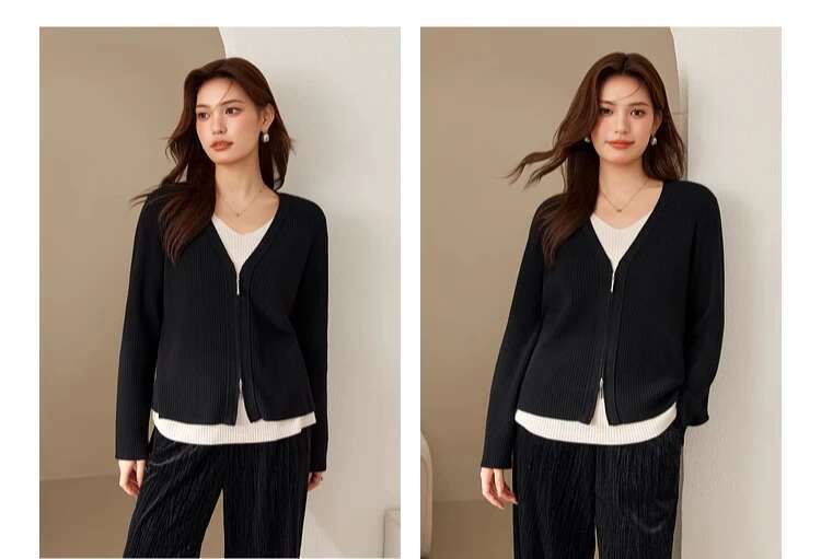 Plus Size XL-5XL Spring Autumn Korean Women Clothing Contrasting Color Fake Two-piece Long-sleeved Round Neck Pullover Sweater