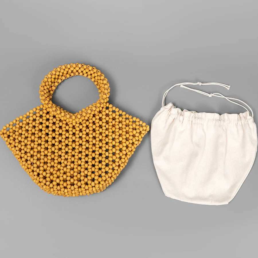 Summer Womens Handwoven Totes Beach Holiday Hollowed-Out Wooden Beaded Bag Fashion Fan Shape Clutch Female Purse And Handbags Z250514